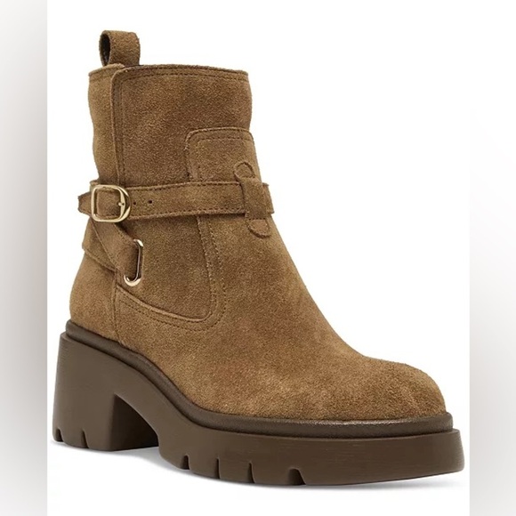 Steve Madden Women's Coletta Lug-Sole Buckle Booties Size 7.5 Brown Leather Fall - Picture 1 of 10